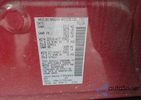 2016 Nissan Rogue Sv из США, поврежденный, VIN 5N1AT2MV2GC799992